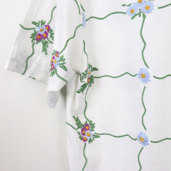 Damson Madder Oversized Short-Sleeve Organic Cotton Tablecloth Shirt US 2 Floral - Picture 6 of 10